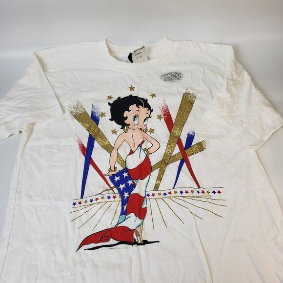 Diamond Dust Betty Boop Vtg 90s Dated 1990 Glam Chick TULTEX T Shirt L MADE USA - Picture 1 of 5